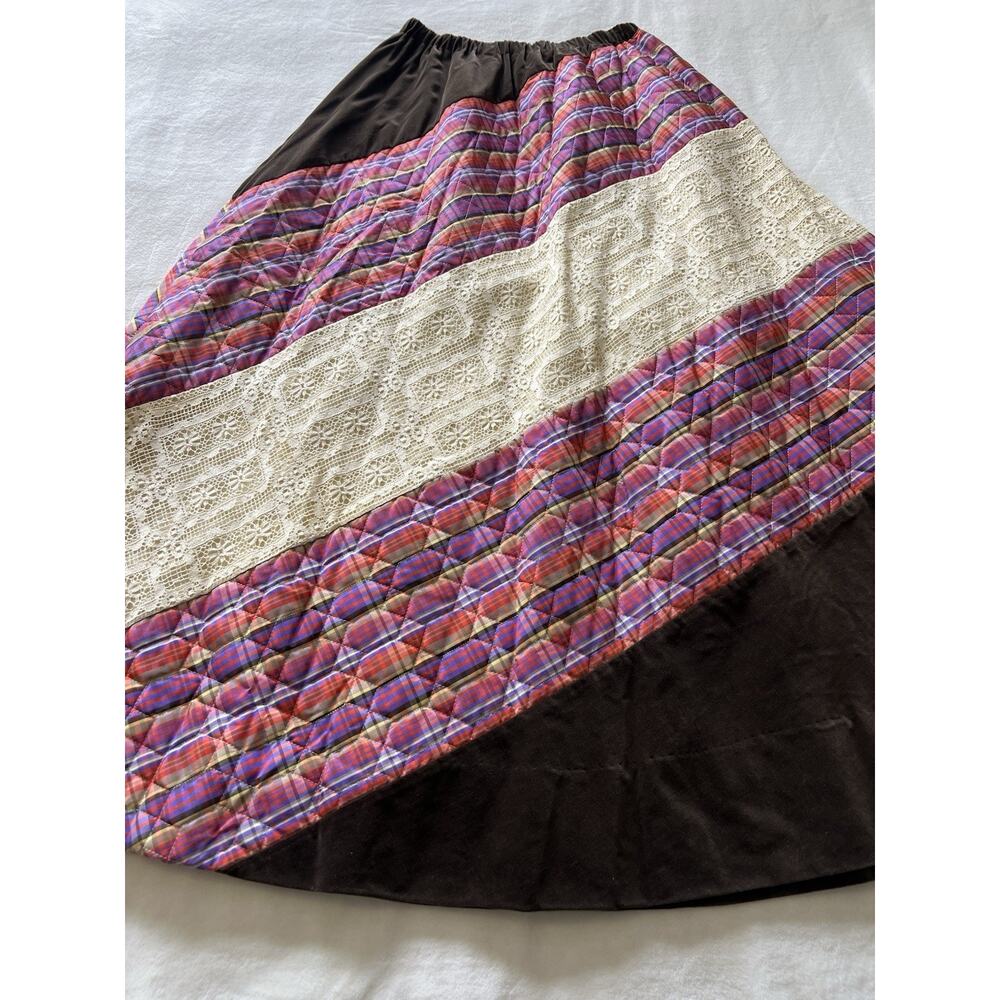 Vintage Chessa Davis Womens Maxi Skirt Velvet Lace Quilted Cottagecore Boho S/M - Picture 11 of 16